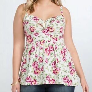 torrid Floral Jade BabyDoll Tank Top Camisole Sleeveless White Pink Red 2X Plus